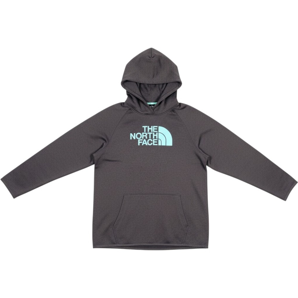 The North Face Womens XL Hoodie Charcoal Heather Mint Green Logo Pullover